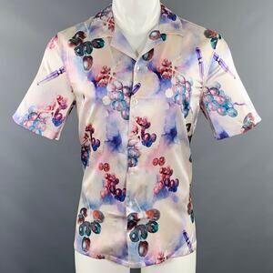 NAHMIAS Size S Grape Swishers Purple Beige Print Silk Blend Short Sleeve Shirt
